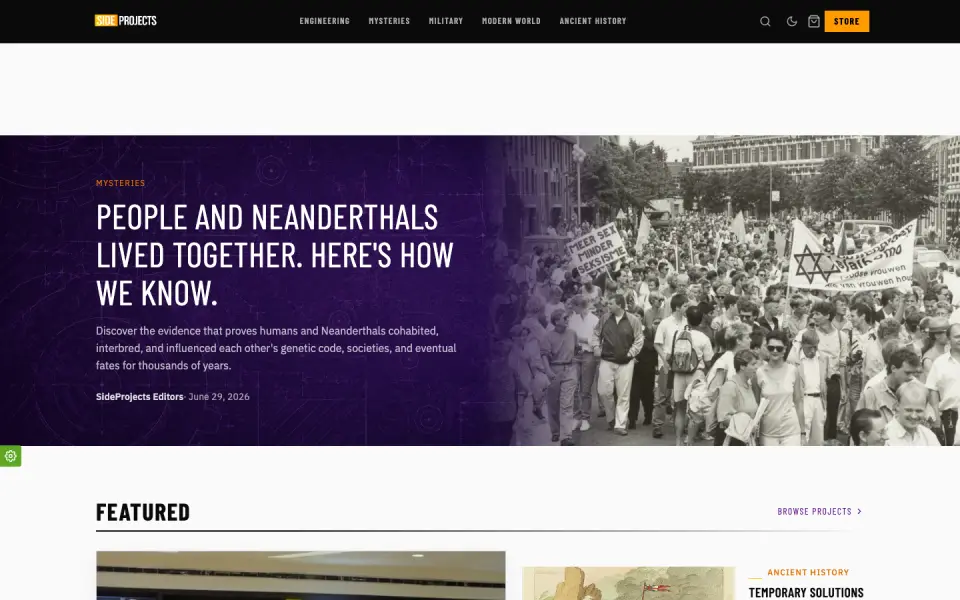 The Sideprojects homepage at sideprojects.pub